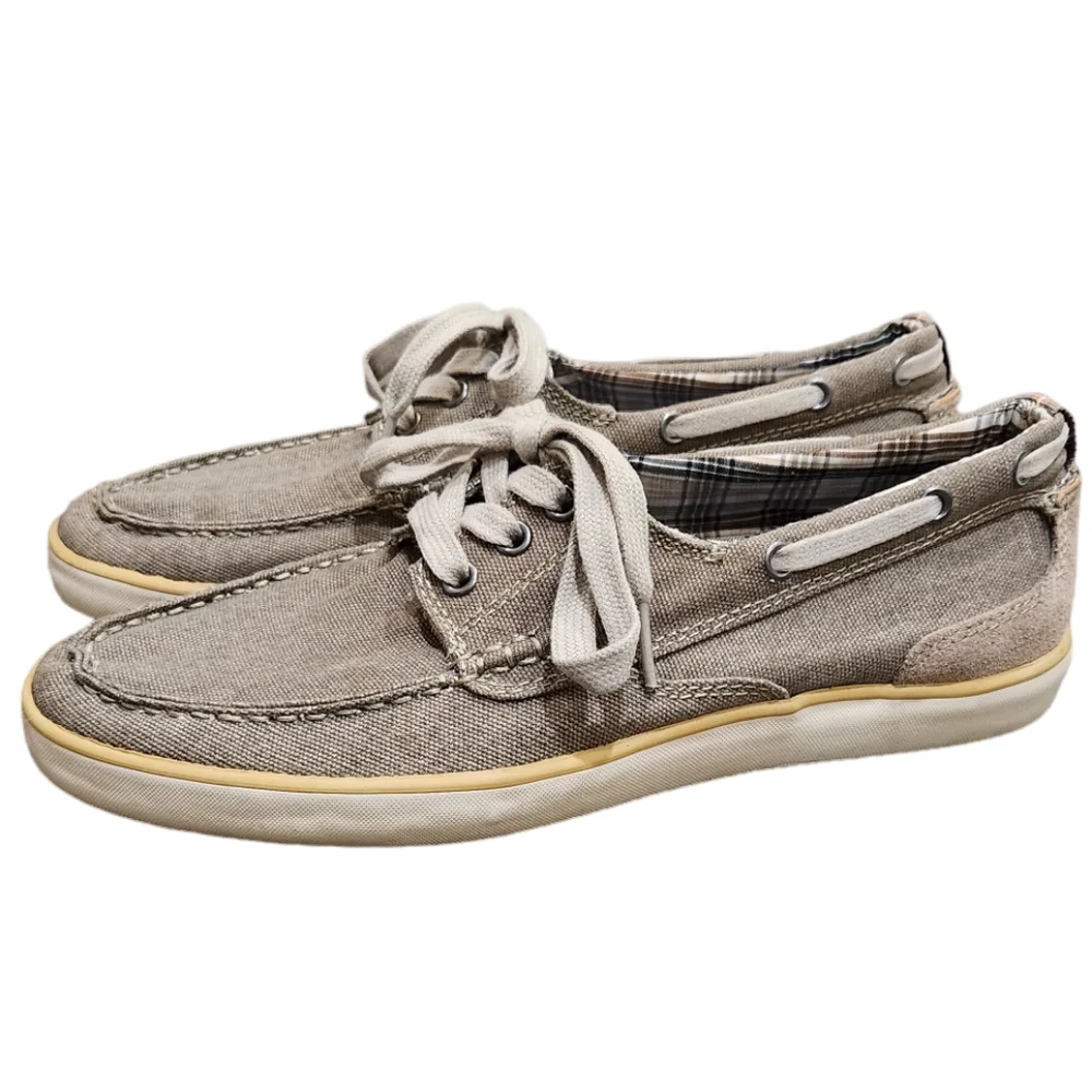 Clarks Deck Boat Slip On Loafers Gray Fabric Square Lace Up Size UK 8G